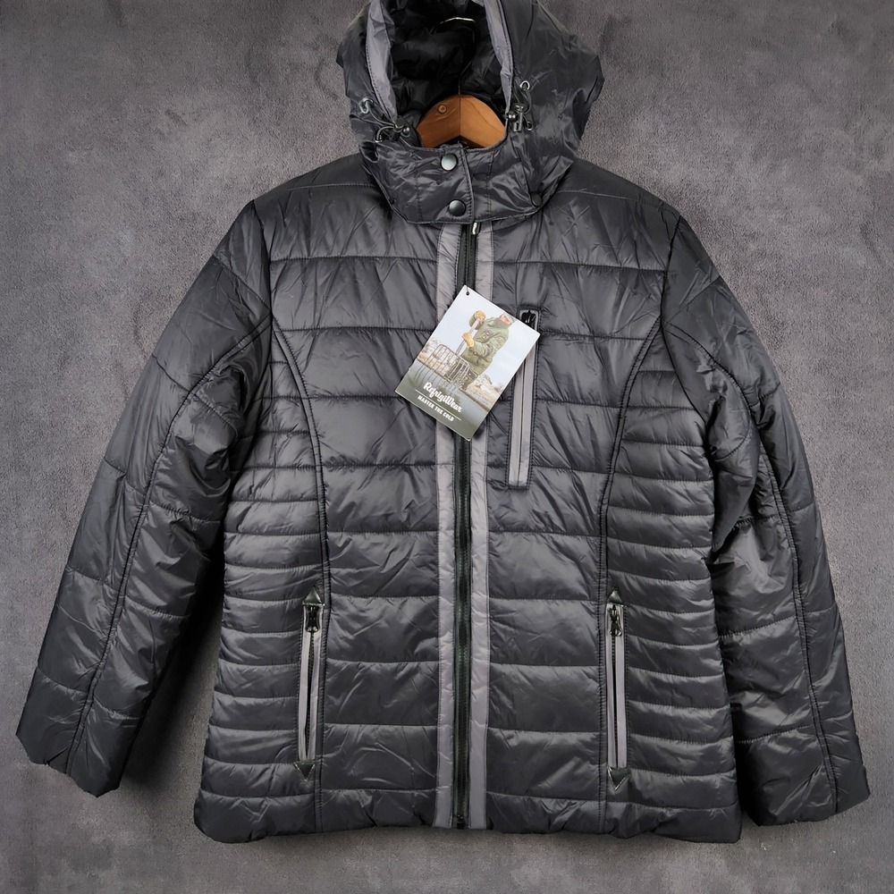 RefrigiWear Pure Soft Puffer Jacket Womens Large Black Quilted Hooded Full‎ Zip